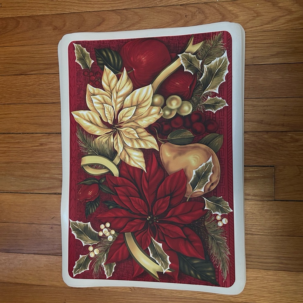 Vintage Festive Holiday Placemats with Red and Gold Poinsettia Design